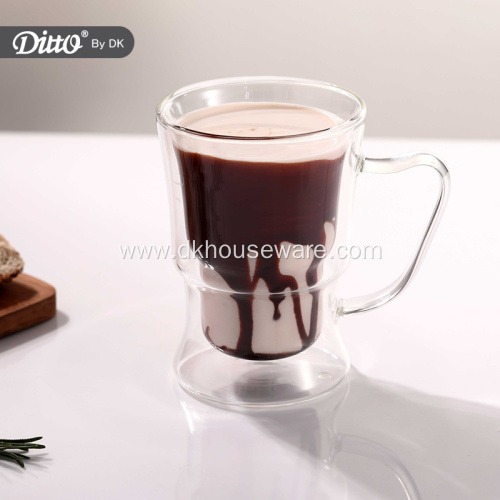 Double Wall Insulated Glass Coffee Mug with handle